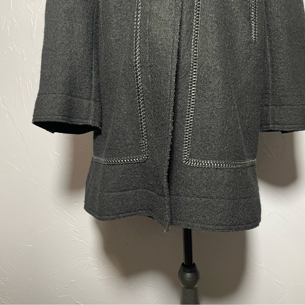 Hilary Radley 100% Boiled Wool A Line Pea Coat with Leather Trim Detail Black - Picture 8 of 12